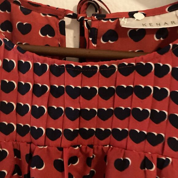 KENAR red black hearts round neck pleated sleeveless top S - Picture 4 of 7